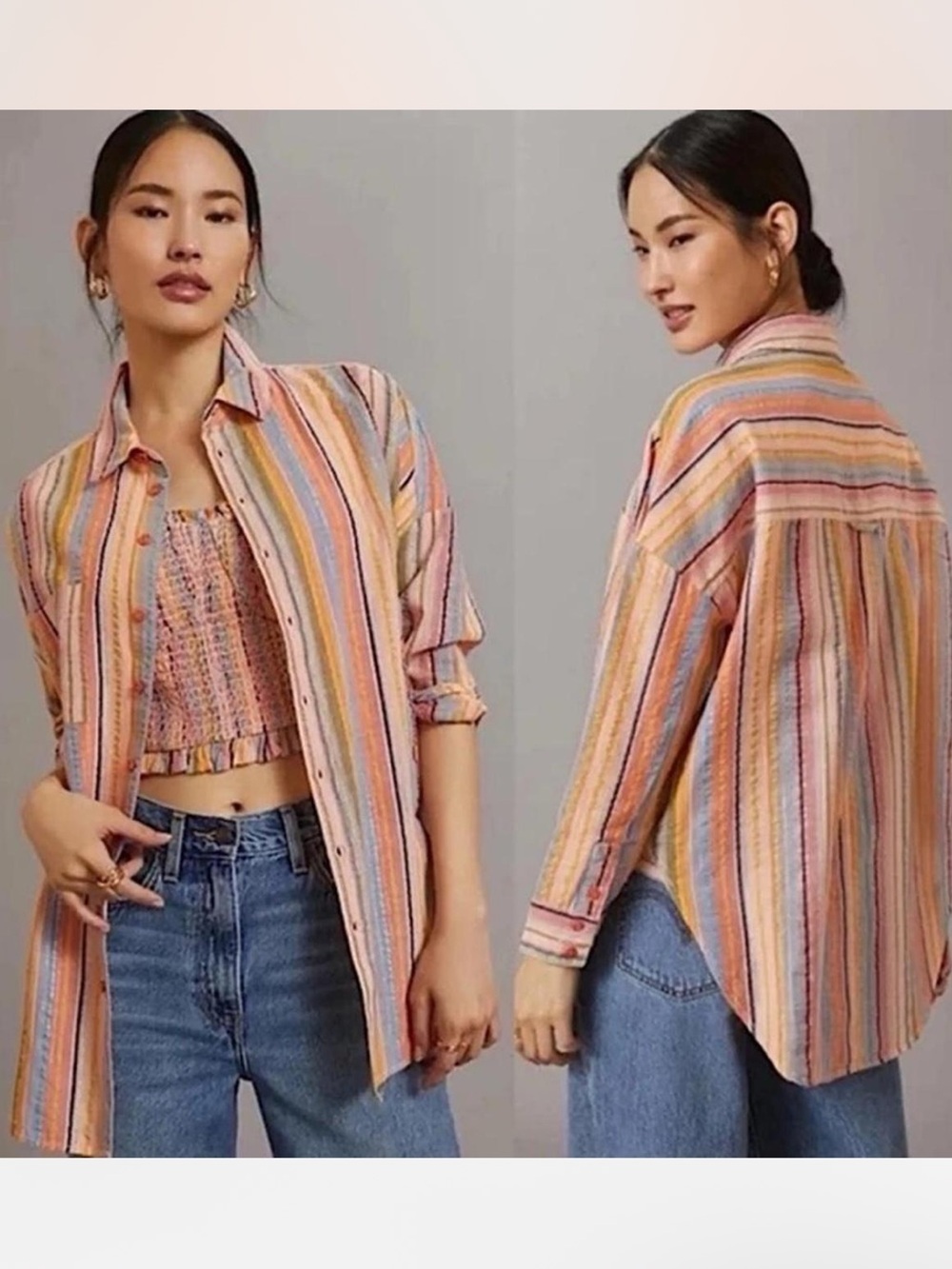 Anthropologie Pilcro Long Sleeve Boyfriend Striped Button Down Striped Shirt XS
